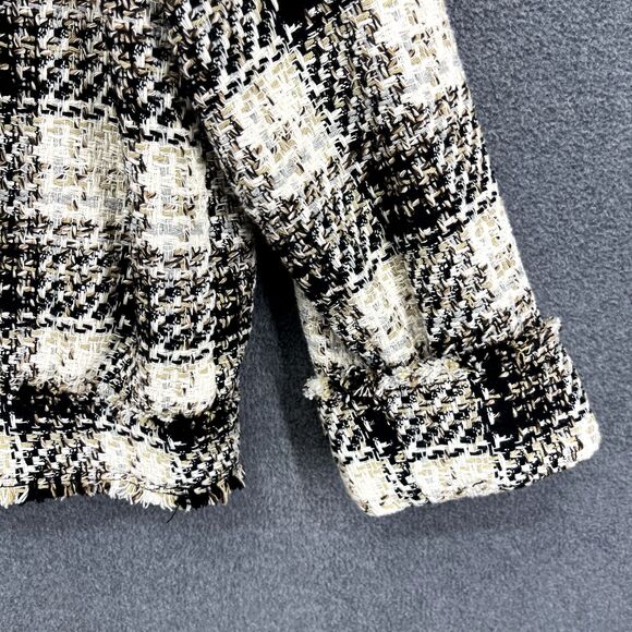 Zara Blazer Cropped Women Medium black beige Plaid Tweed Jacket Blogger Favorite - Picture 16 of 16